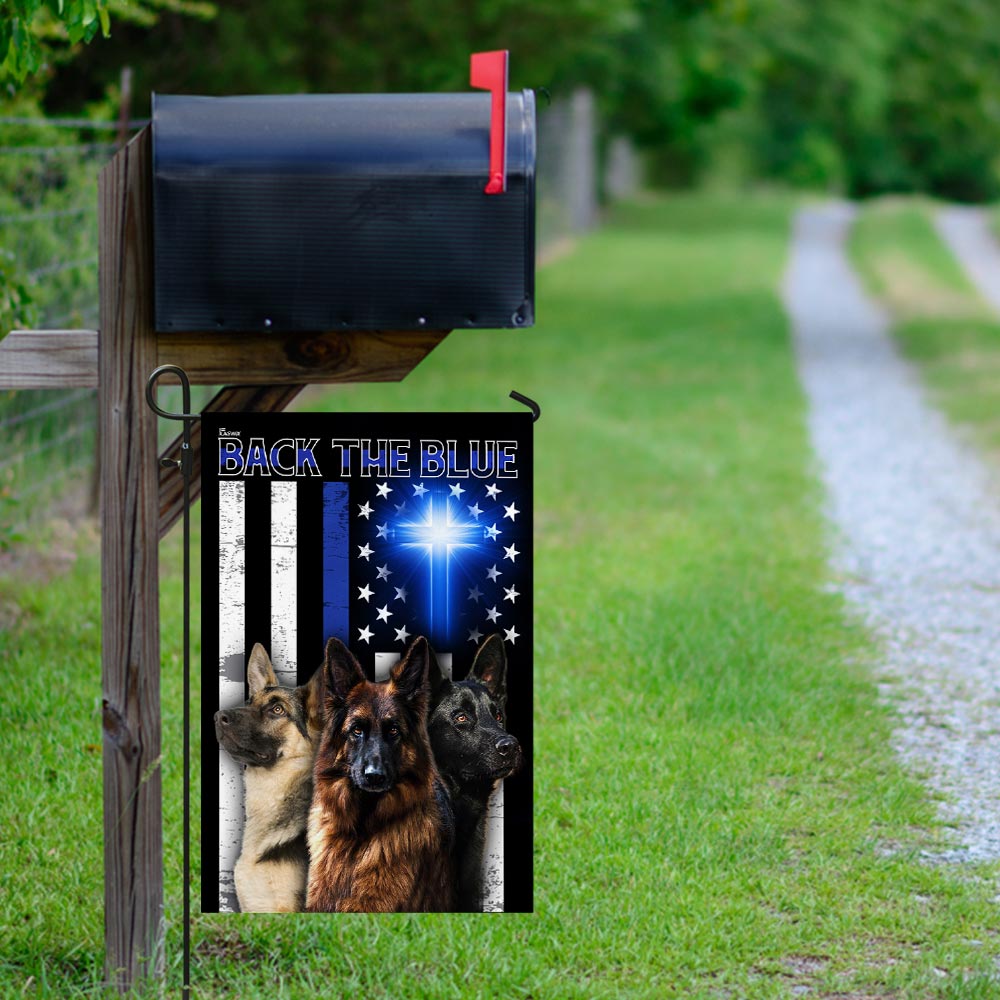German Shepherd Back The Blue Christian Cross Flag