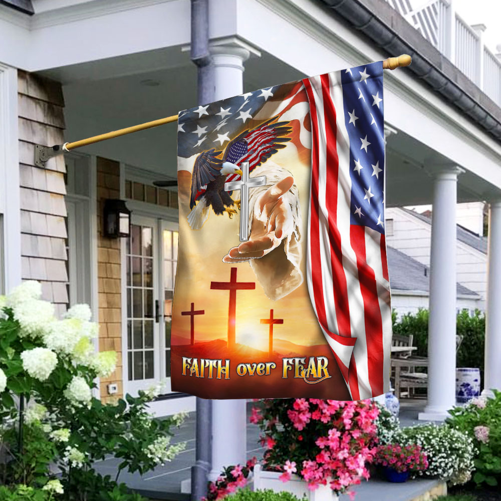 Faith Over Fear Jesus Cross Flag