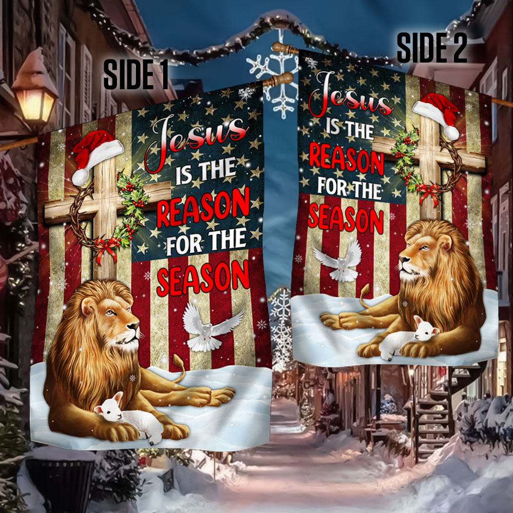 Lion of Judah Jesus Christ Cross Christmas Flag Jesus Is The Reason For The Season