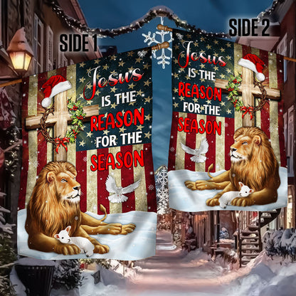 Lion of Judah Jesus Christ Cross Christmas Flag Jesus Is The Reason For The Season