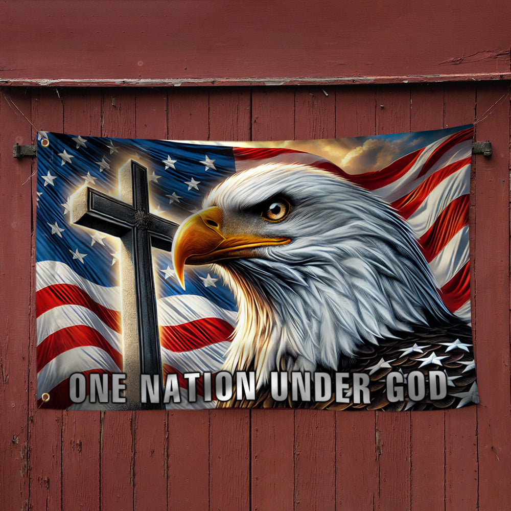One Nation Under God Christian Cross Eagle Grommet Flag