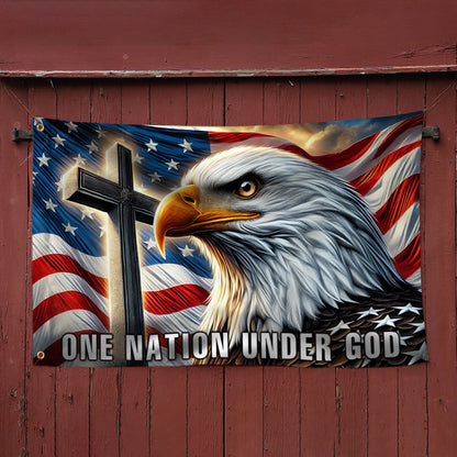 One Nation Under God Christian Cross Eagle Grommet Flag