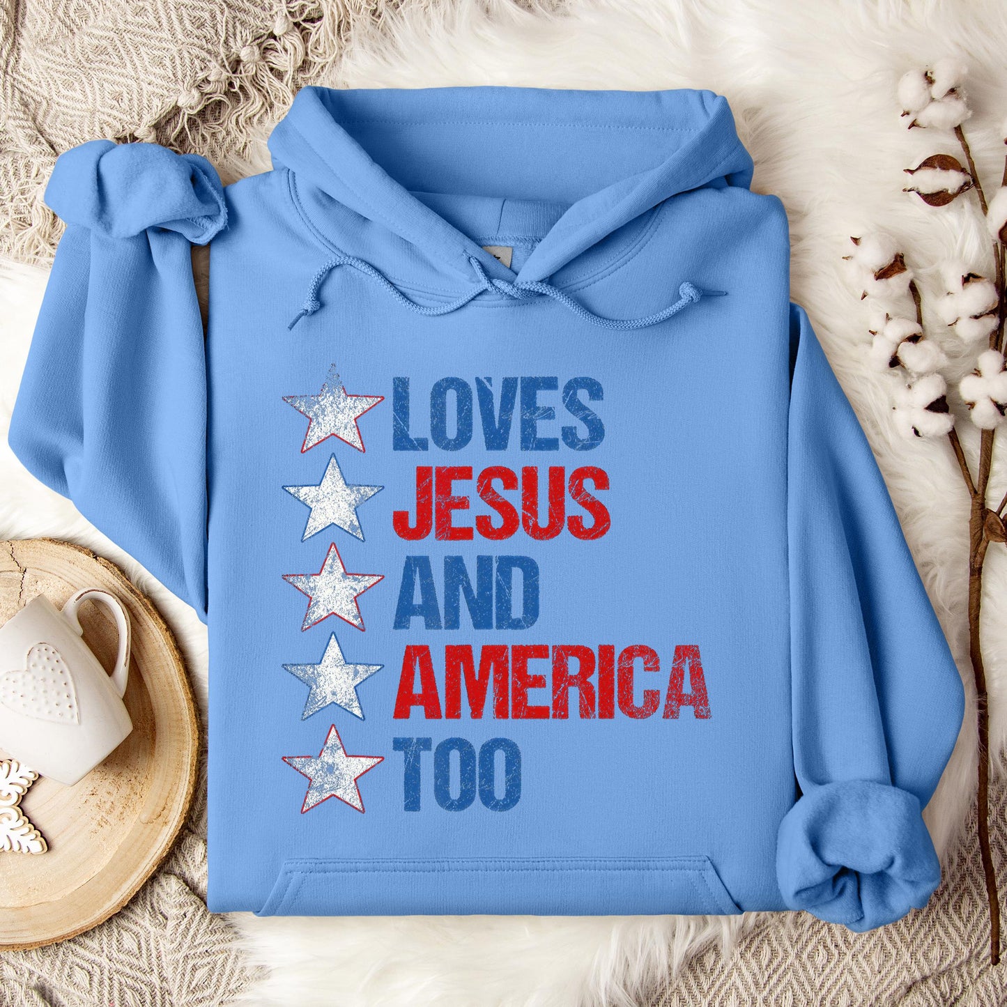 4th Of July Shirt Retro Loves Jesus and America Too Banner 1 Hoodie