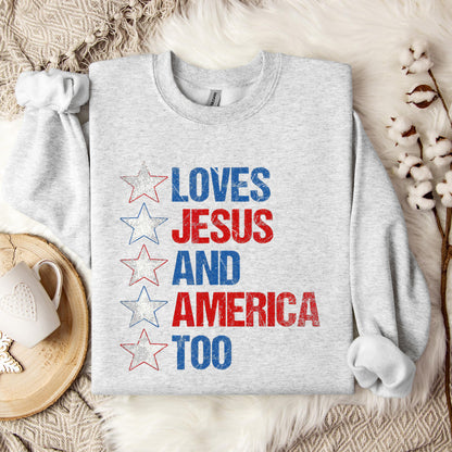 4th Of July Shirt Retro Loves Jesus and America Too Banner 1 Sweatshirt