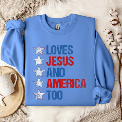 4th Of July Shirt Retro Loves Jesus and America Too Banner 1 Sweatshirt