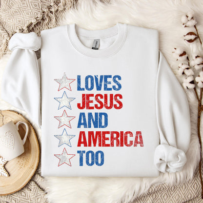4th Of July Shirt Retro Loves Jesus and America Too Banner 1 Sweatshirt
