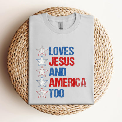 4th Of July Shirt Retro Loves Jesus and America Too Banner 1