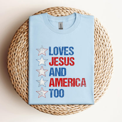 4th Of July Shirt Retro Loves Jesus and America Too Banner 1