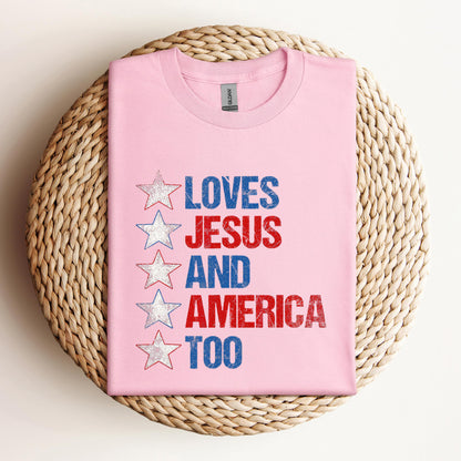 4th Of July Shirt Retro Loves Jesus and America Too Banner 1