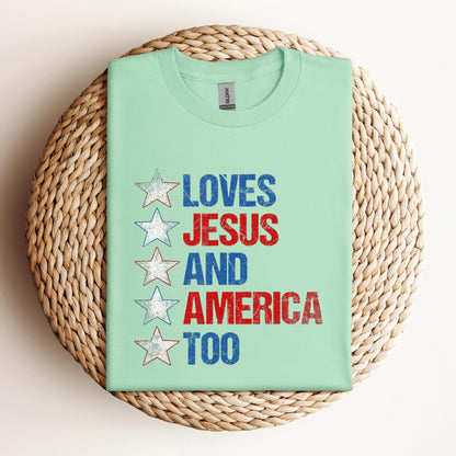 4th Of July Shirt Retro Loves Jesus and America Too Banner 1