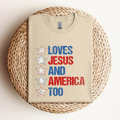 4th Of July Shirt Retro Loves Jesus and America Too Banner 1