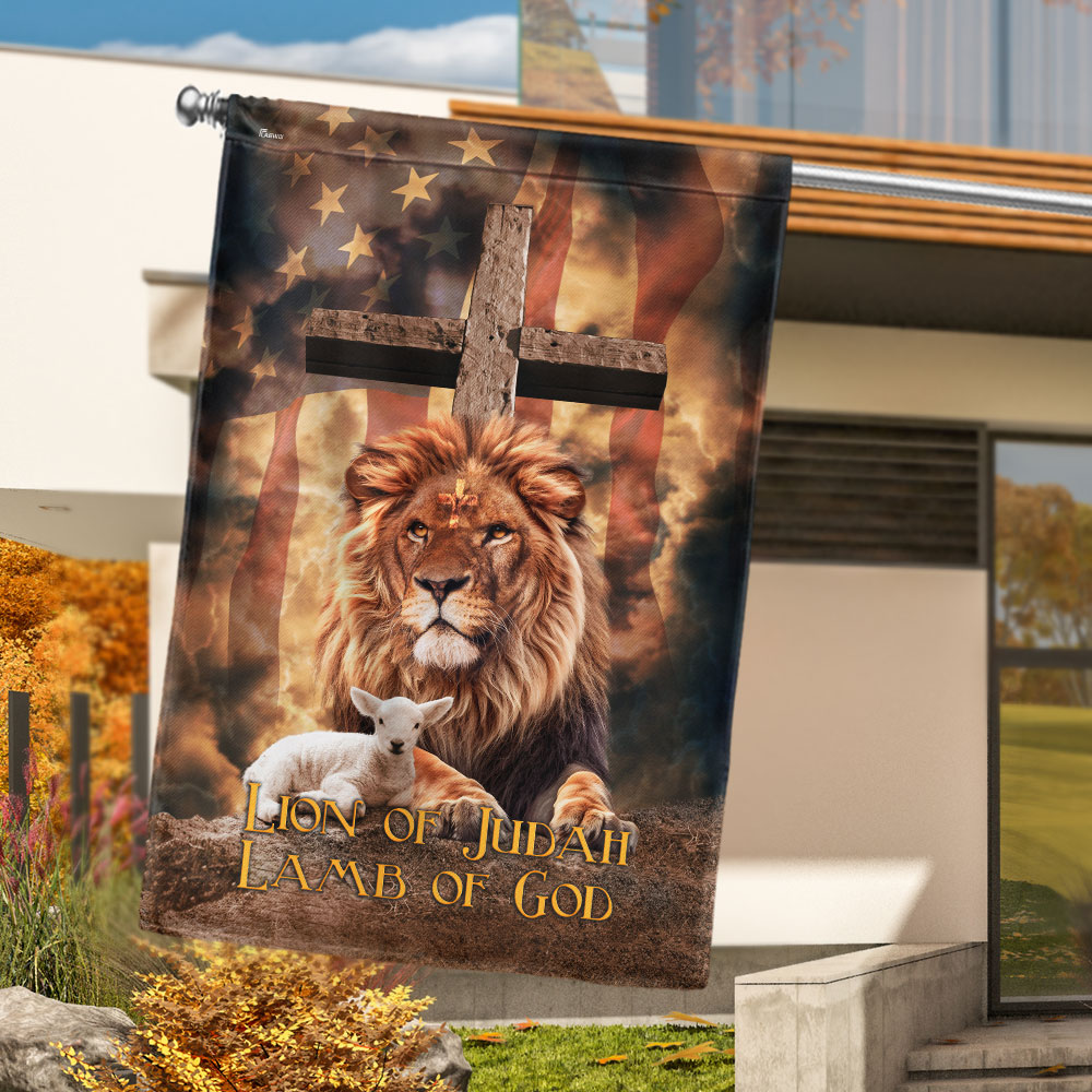 Lion of Judah, Lamb of God Cross American Flag 3 Day-Shipping 3-Day Shipping