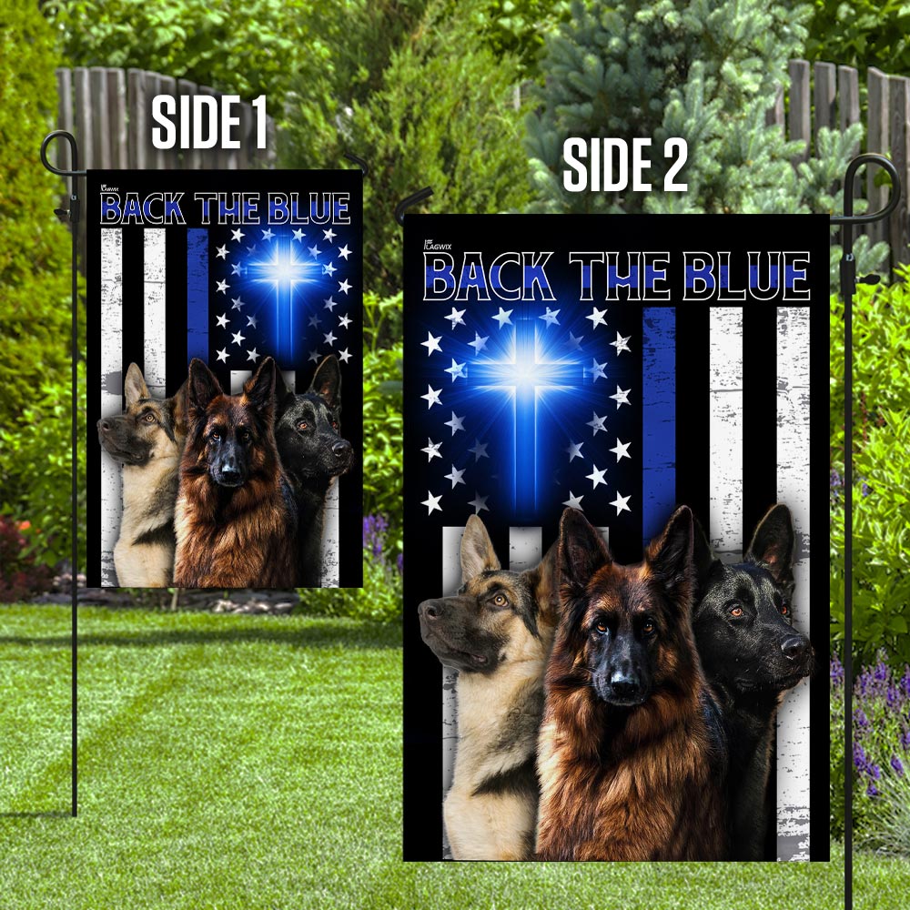 German Shepherd Back The Blue Christian Cross Flag