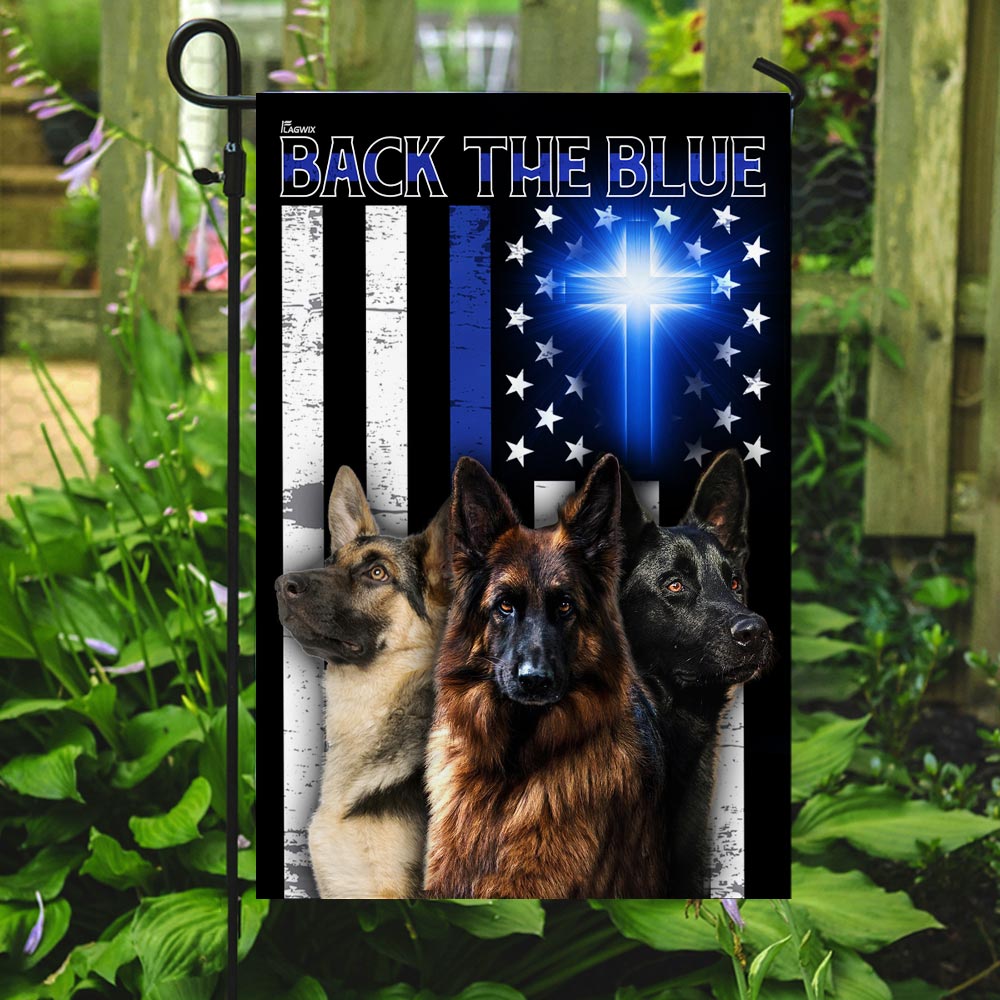 German Shepherd Back The Blue Christian Cross Flag