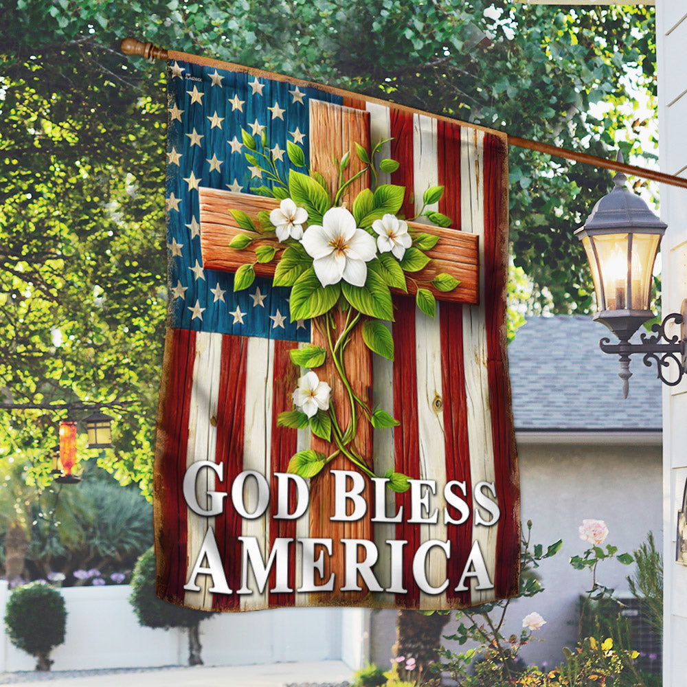 God Bless America Christian Cross American Flag
