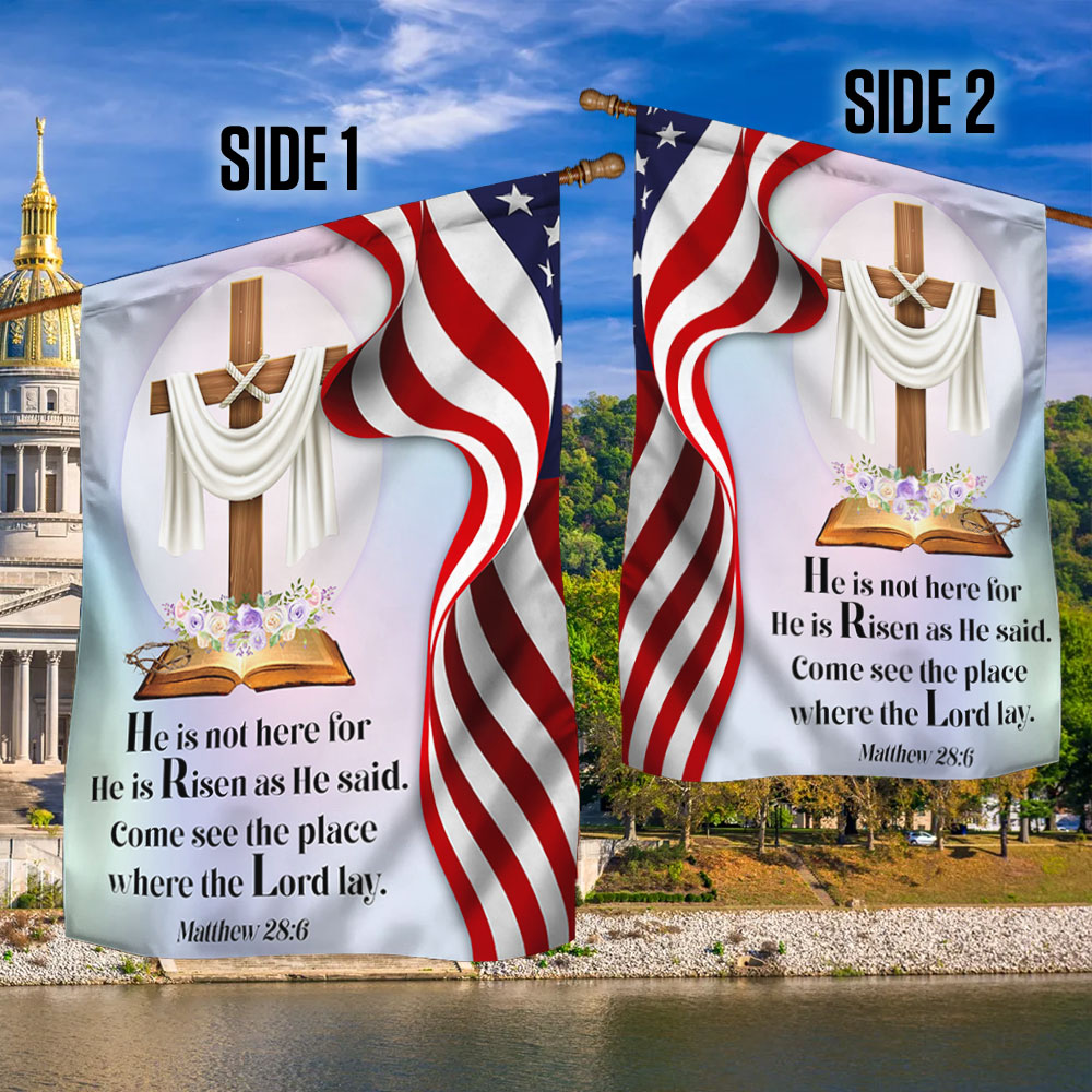 Jesus Cross Easter Day American Flag He Is Not Here He Is Risen