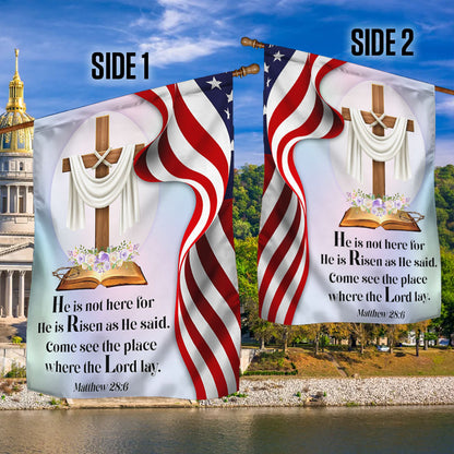 Jesus Cross Easter Day American Flag He Is Not Here He Is Risen