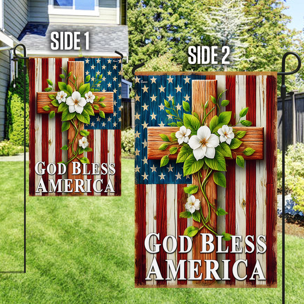 God Bless America Christian Cross American Flag