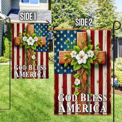 God Bless America Christian Cross American Flag