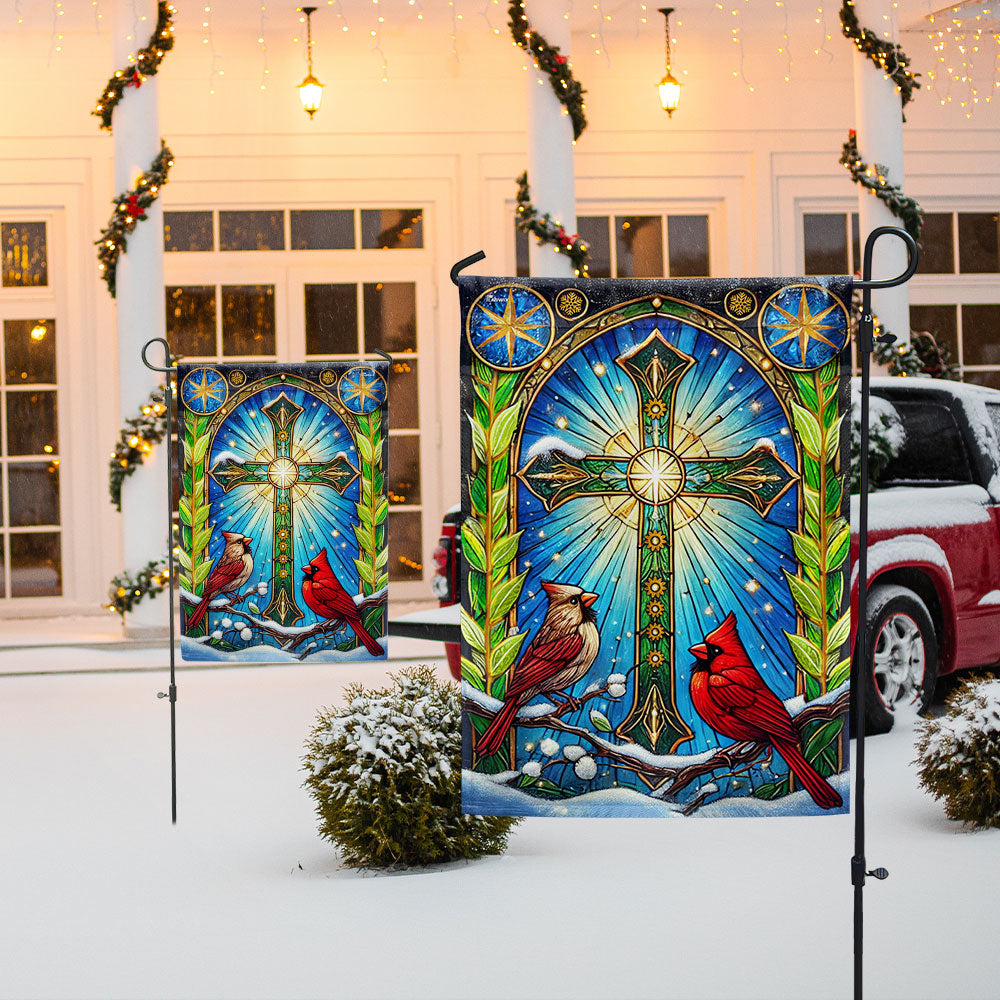 Cardinal Christian Cross Christmas Flag - Faith-Inspired Holiday Gift & Décor  - 3-Day Shipping