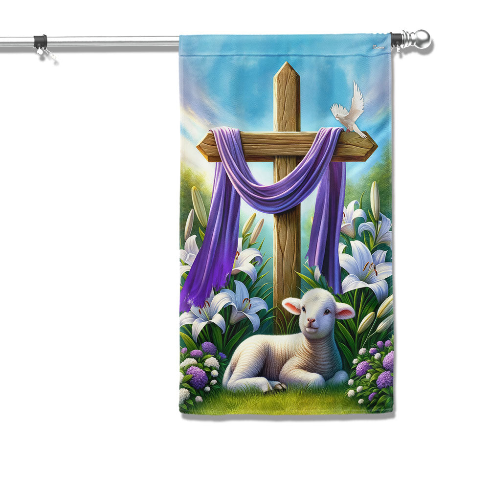 FLAGWIX  Easter Day Lamb Purple Cloth on Cross Flag