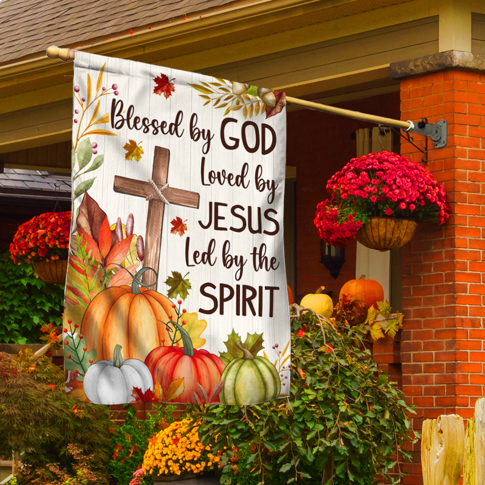 Fall Christian Cross Flag Blessed By God Loved By Jesus Led By The Spirit Flag