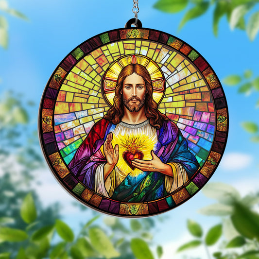 Sacred Heart of Jesus Suncatcher - 2-Layered Hanging Acrylic Ornament - Meaningful Gift for Faith & Home Decor