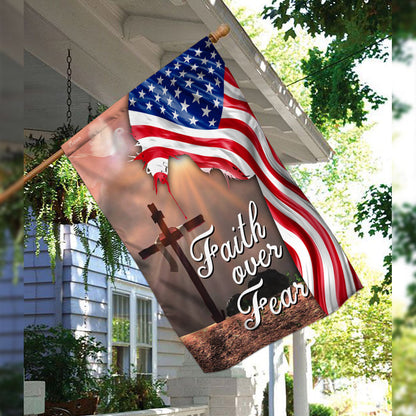 Faith Over Fear. Jesus Christian Cross American Flag