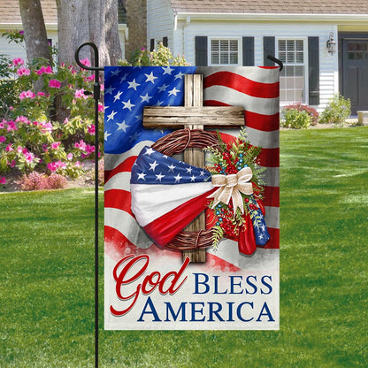 Flagwix American Flag - God Bless America American Wreath Patriot Christian Cross Flag