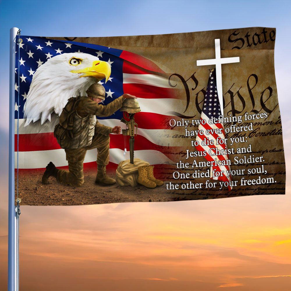 Owe To Jesus Christ And The American Soldier Grommet Flag. Veteran Christ Cross Grommet Flag