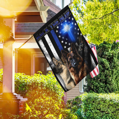 German Shepherd Back The Blue Christian Cross Flag