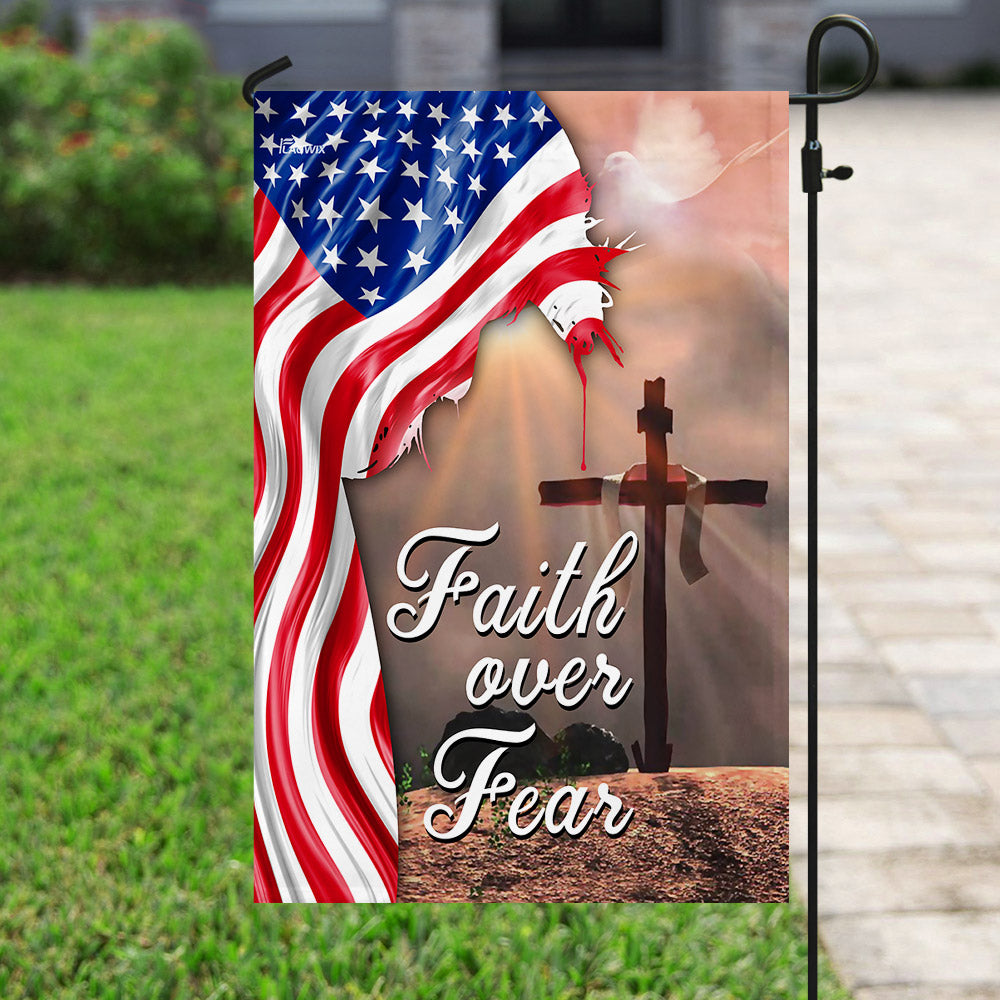 Faith Over Fear. Jesus Christian Cross American Flag