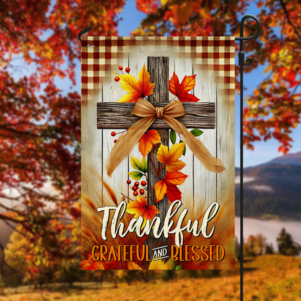 Fall Cross Thankful Grateful And Blessed Thanksgiving Halloween Flag