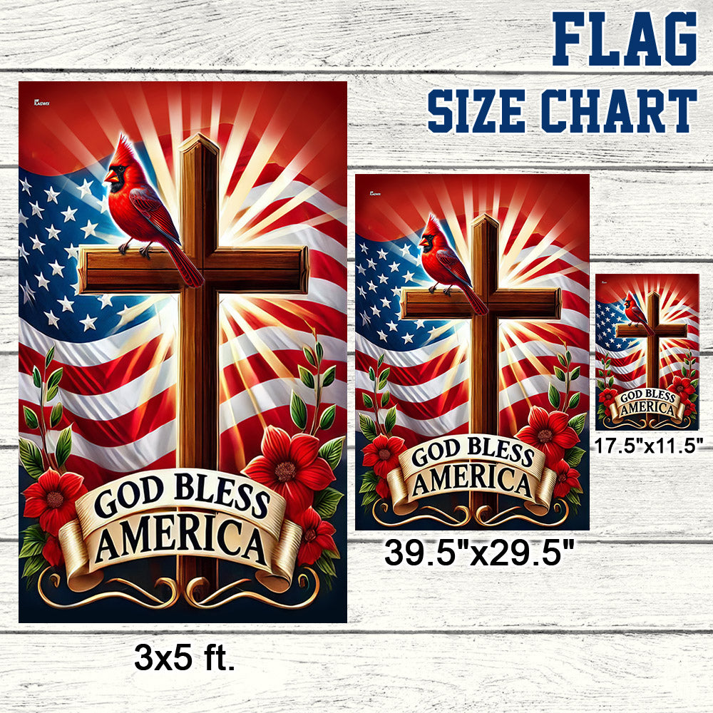 Cardinal Christian Cross God Bless America Flag