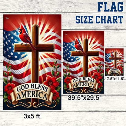 Cardinal Christian Cross God Bless America Flag