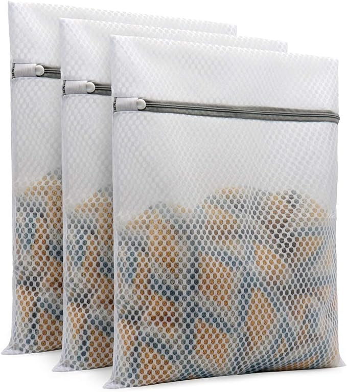 3Pcs Durable Honeycomb Mesh Laundry Bags for Delicates 12 x 16 Inches (3 Medium)