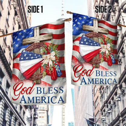 Flagwix American Flag - God Bless America American Wreath Patriot Christian Cross Flag
