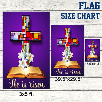 Stained Glass Christian Cross Jesus Christ Easter He Is Risen Flag