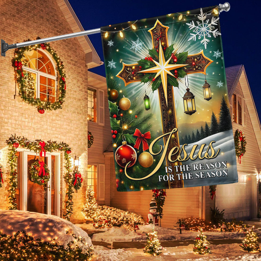 Christian Cross Christmas Flag Jesus Is The Reason For The Season Flag