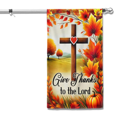 Fall Christian Cross Flag Give Thanks To The Lord Flag