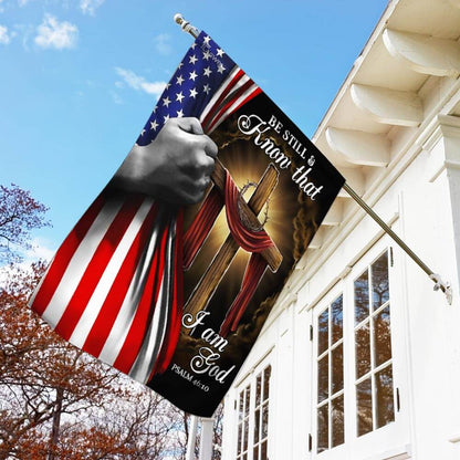 Jesus Christian Cross. Be Still And Know That I Am God American Flag