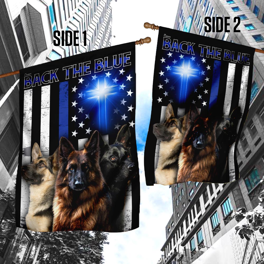 German Shepherd Back The Blue Christian Cross Flag
