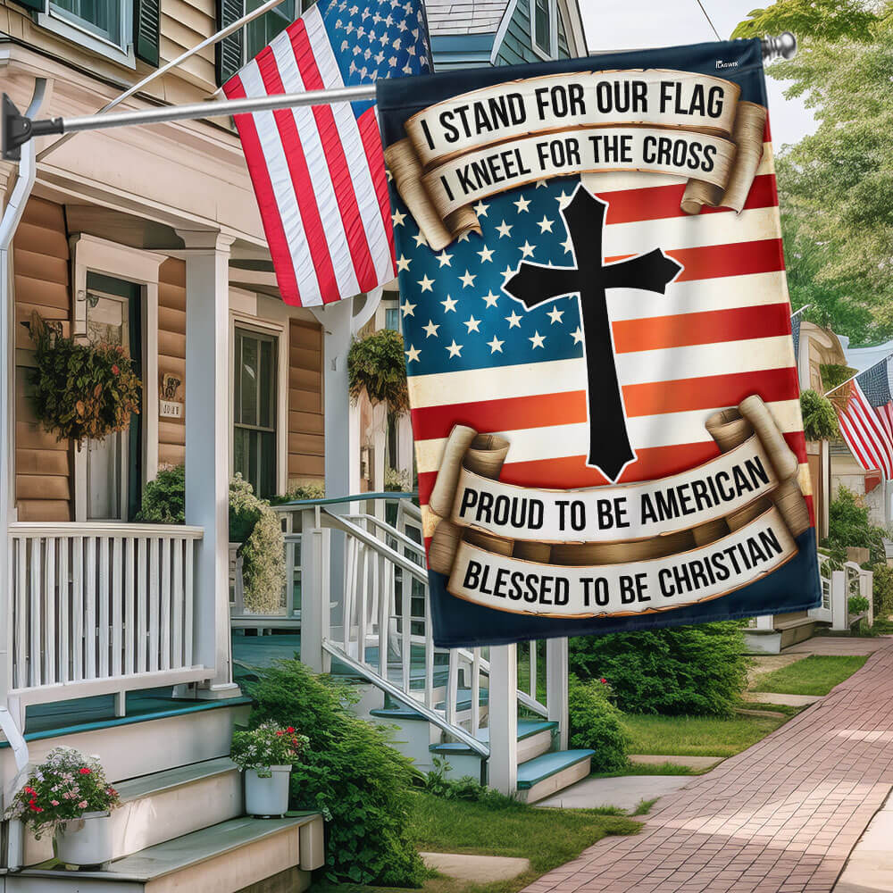 Patriotic Cross Flag Proud to be American Blessed to be Christian Flag