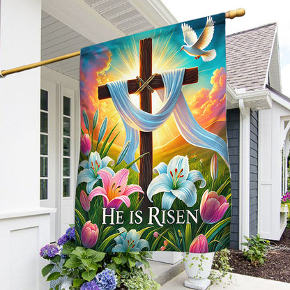 Easter Christian Cross Jesus He Is Risen Flag