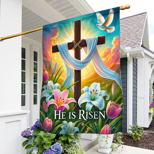Easter Christian Cross Jesus He Is Risen Flag