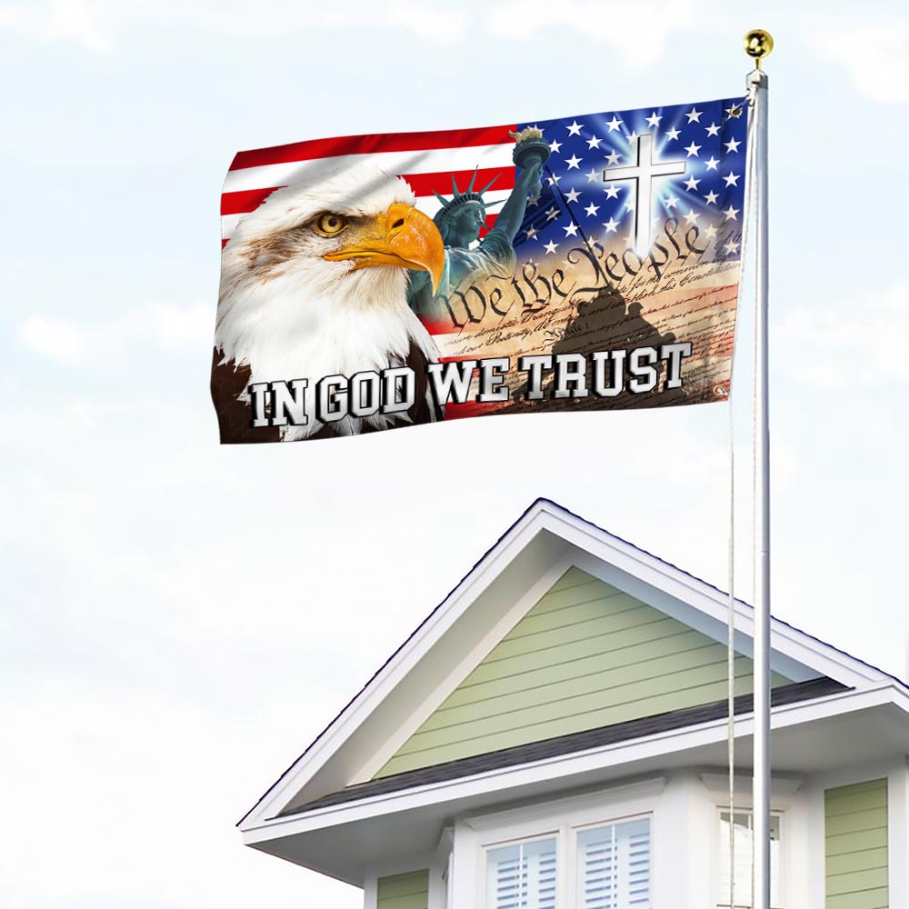 In God We Trust, We The People, Christian Cross American Eagle Flag