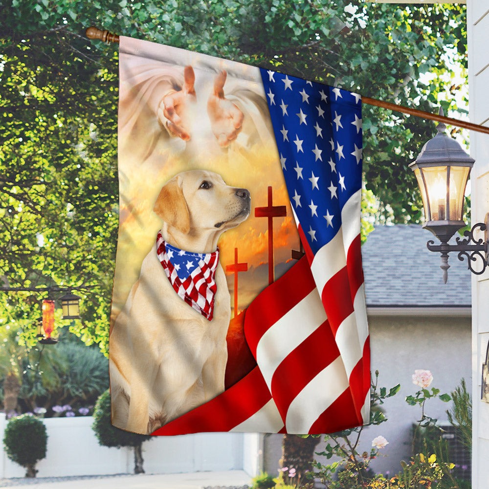 Yellow Lab Flag Labrador Retriever dog And Jesus US Flag