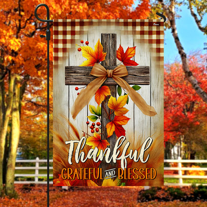 Fall Cross Thankful Grateful And Blessed Thanksgiving Halloween Flag