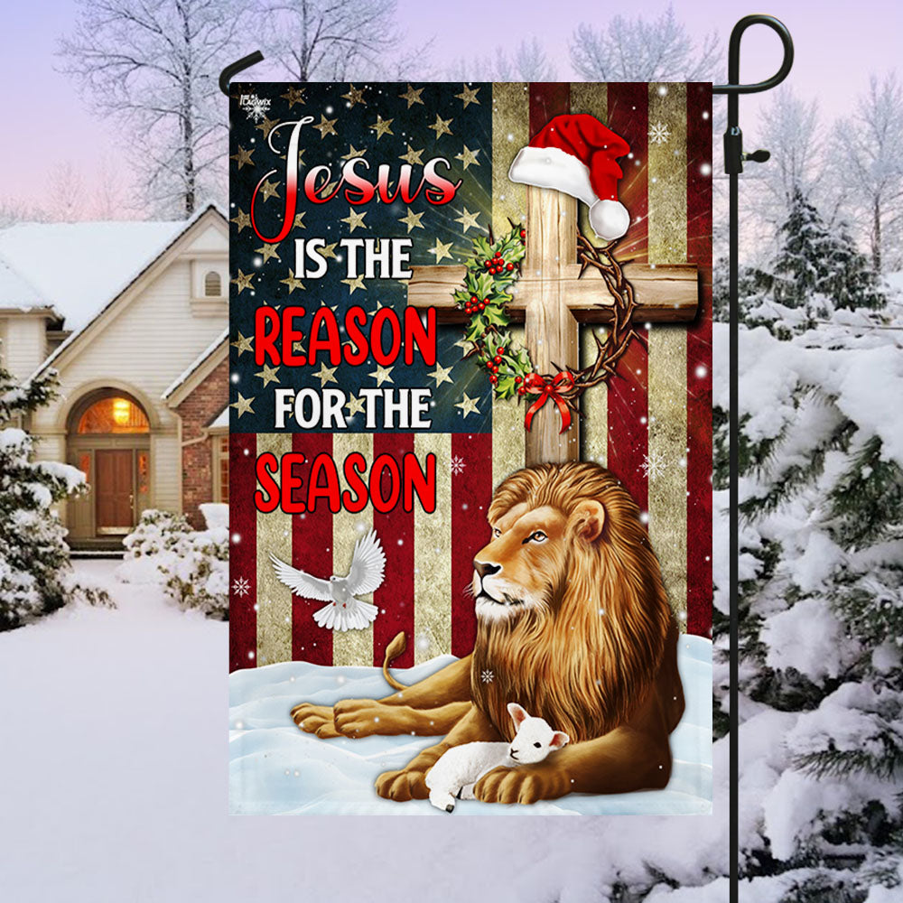 Lion of Judah Jesus Christ Cross Christmas Flag Jesus Is The Reason For The Season