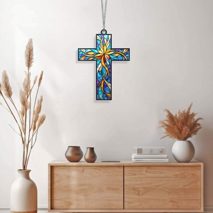 Christian Cross Suncatcher Hanging Sign